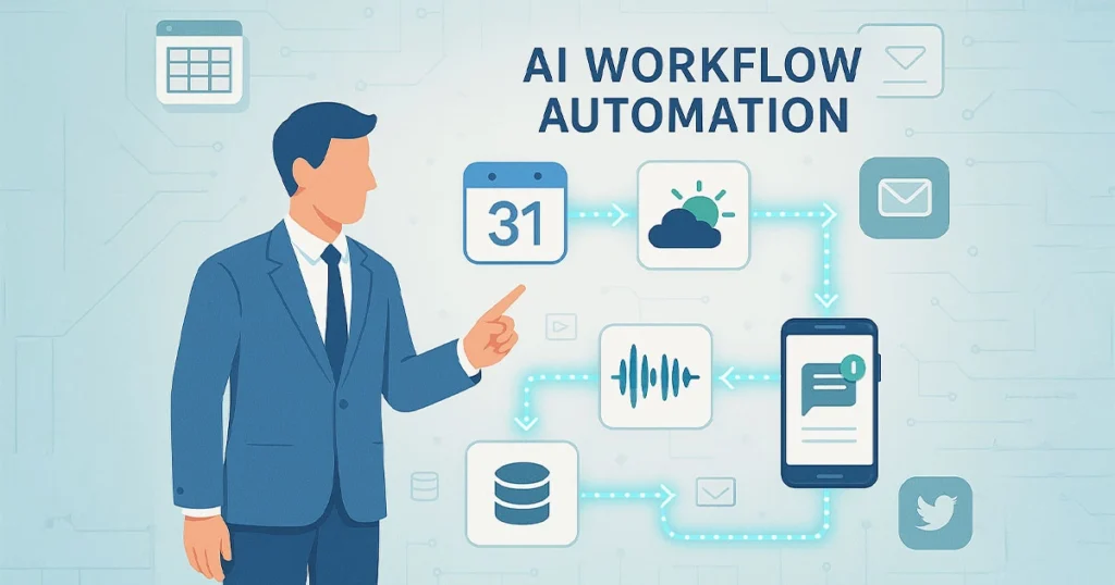 hat are AI agents vs AI workflows - illustration of automated workflow process with human control and predetermined steps