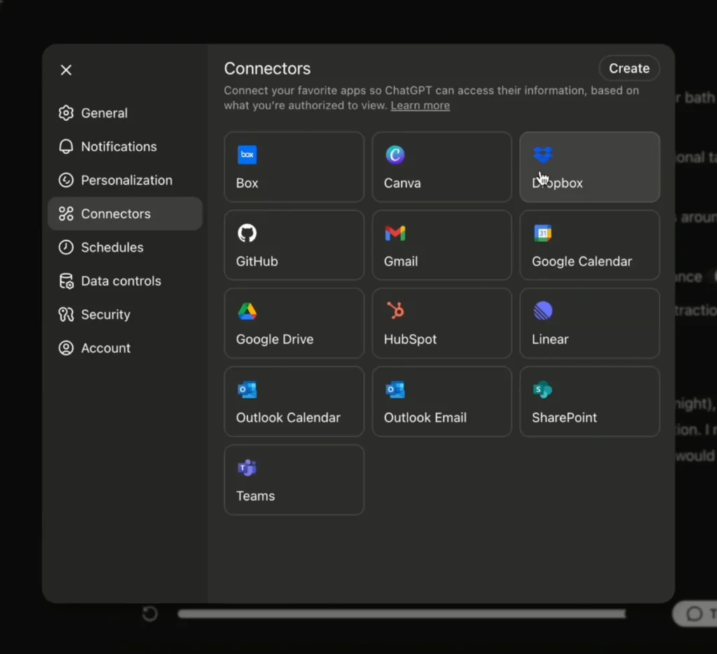 chatgpt agent mode connectors