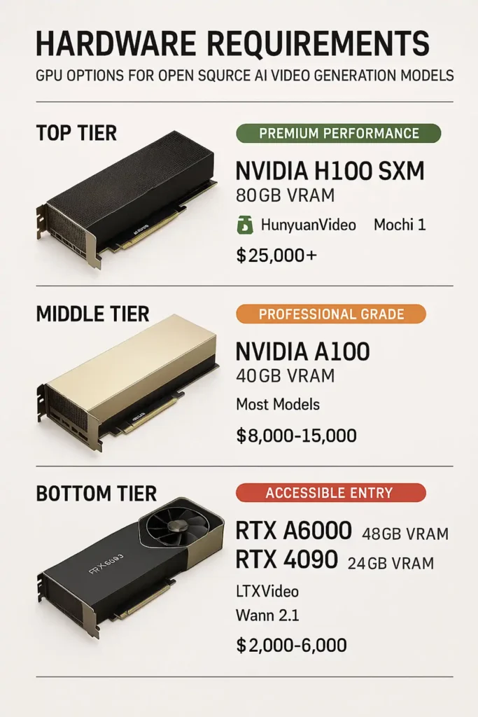 GPU hardware requirements for open source AI video generation models