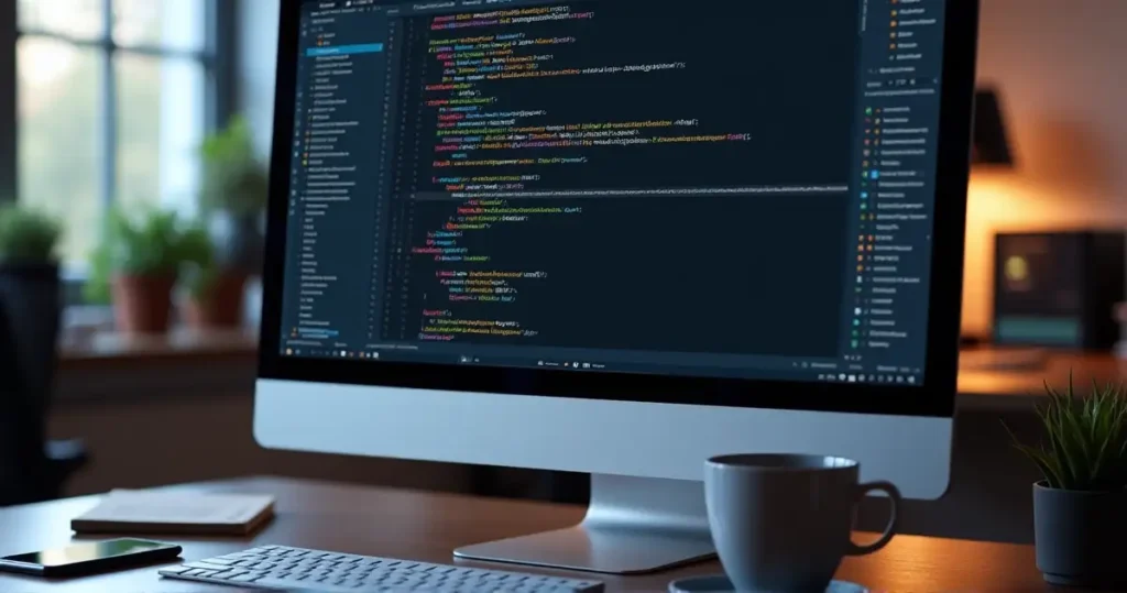 Professional workspace showing JSON prompts for AI video generation workflow on computer screen
