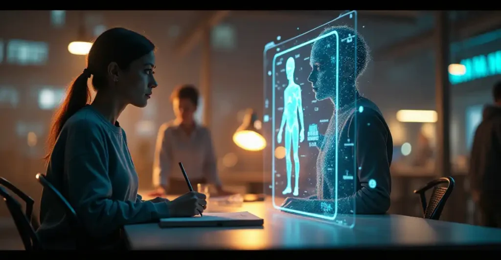Illustration of balanced collaboration between AI technology and human creativity.