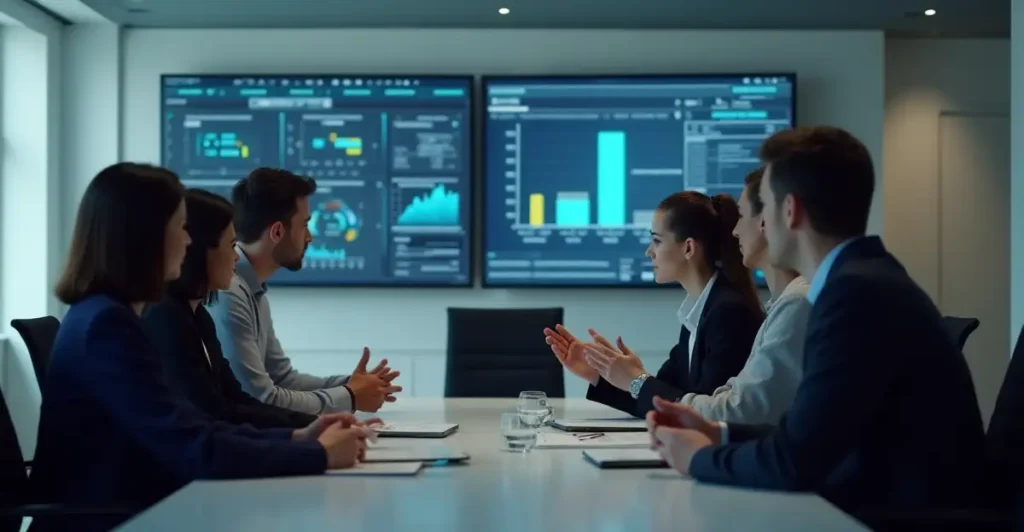 Business executives planning AI integration strategy to avoid over-reliance risks