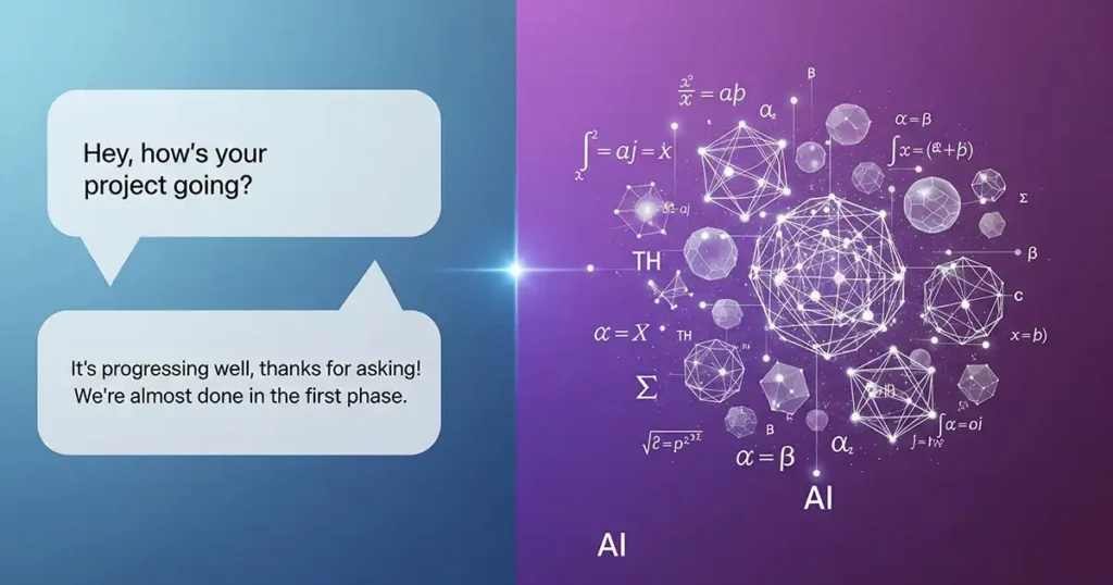 Comparison between human readable text and AI developed symbolic language
